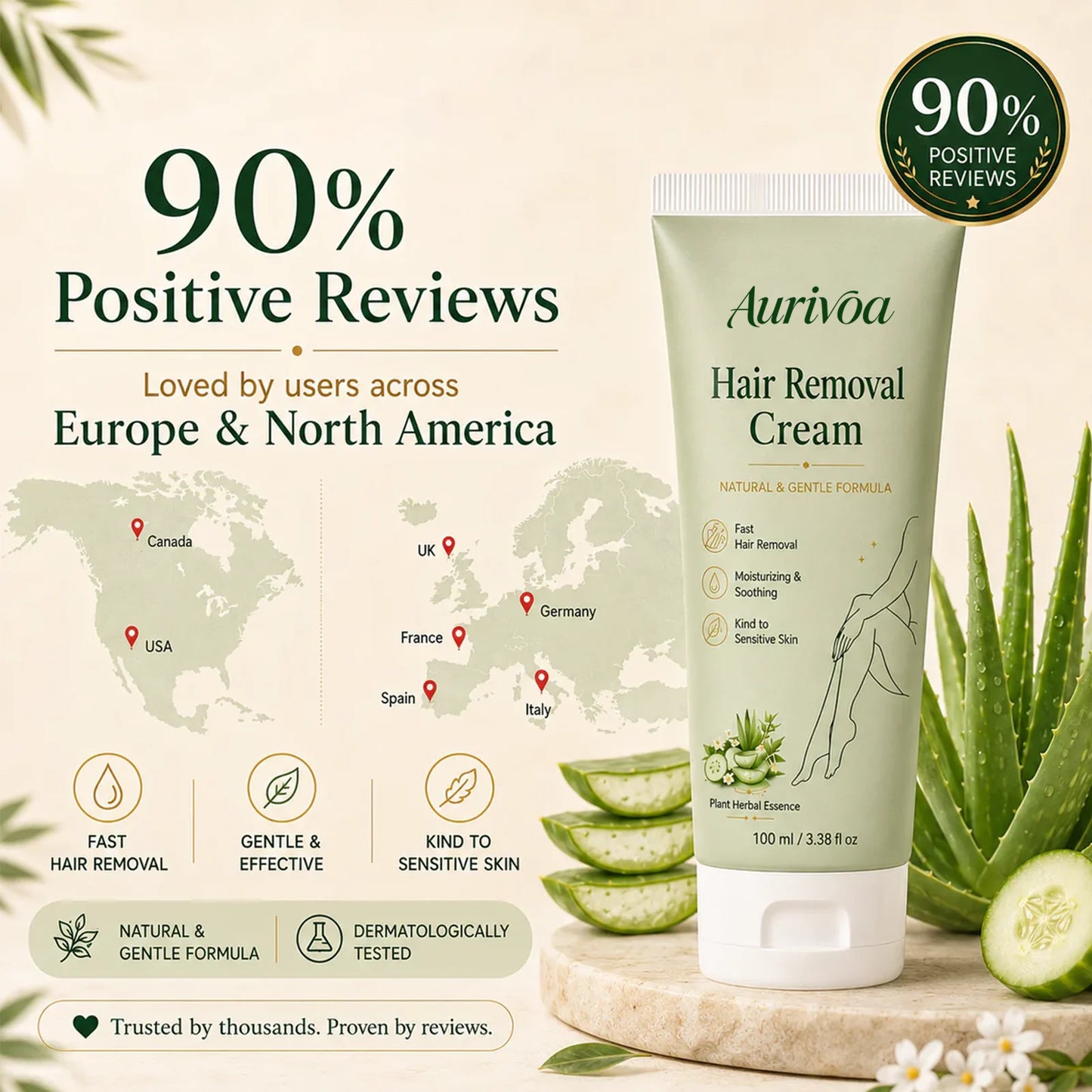 <strong>Aurivoa™ Natural Gentle Hair Removal Cream | For Women & Men, Sensitive Skin</strong>