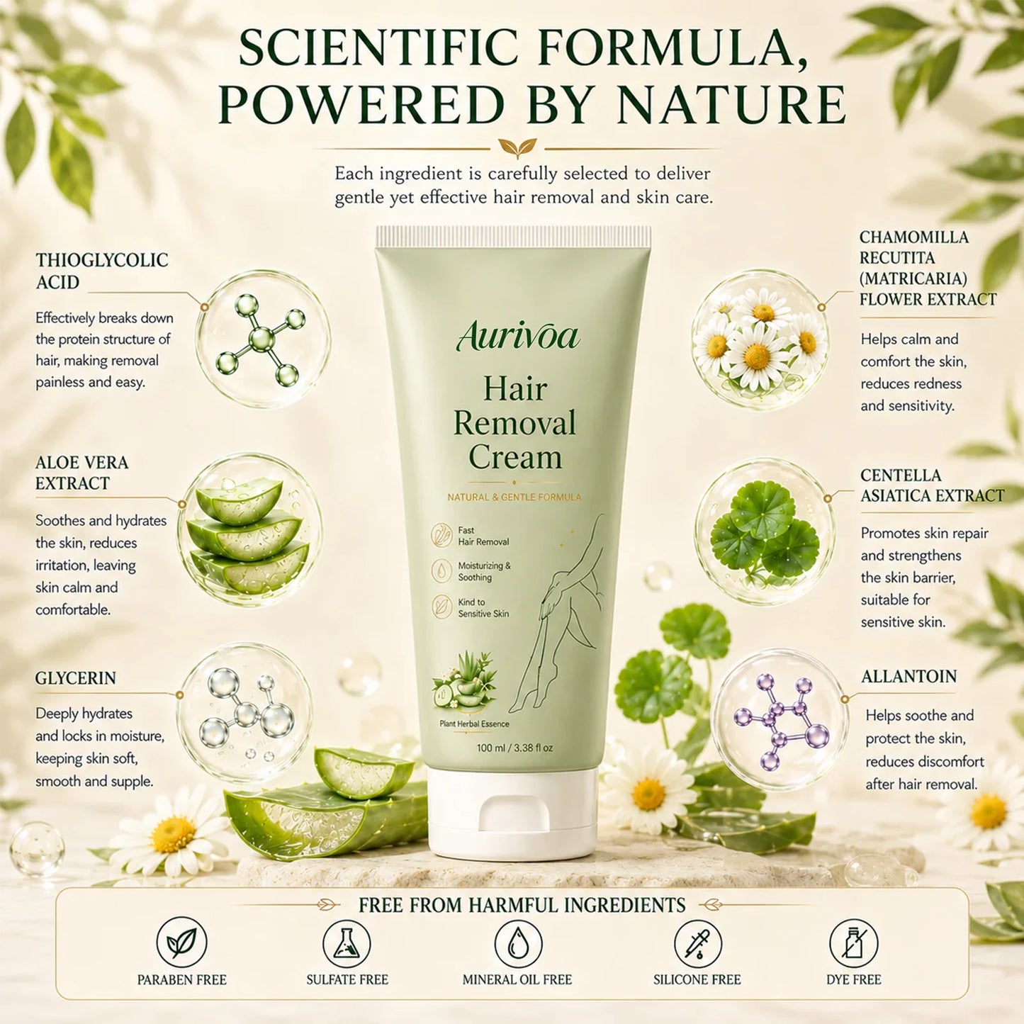 <strong>Aurivoa™ Natural Gentle Hair Removal Cream | For Women & Men, Sensitive Skin</strong>