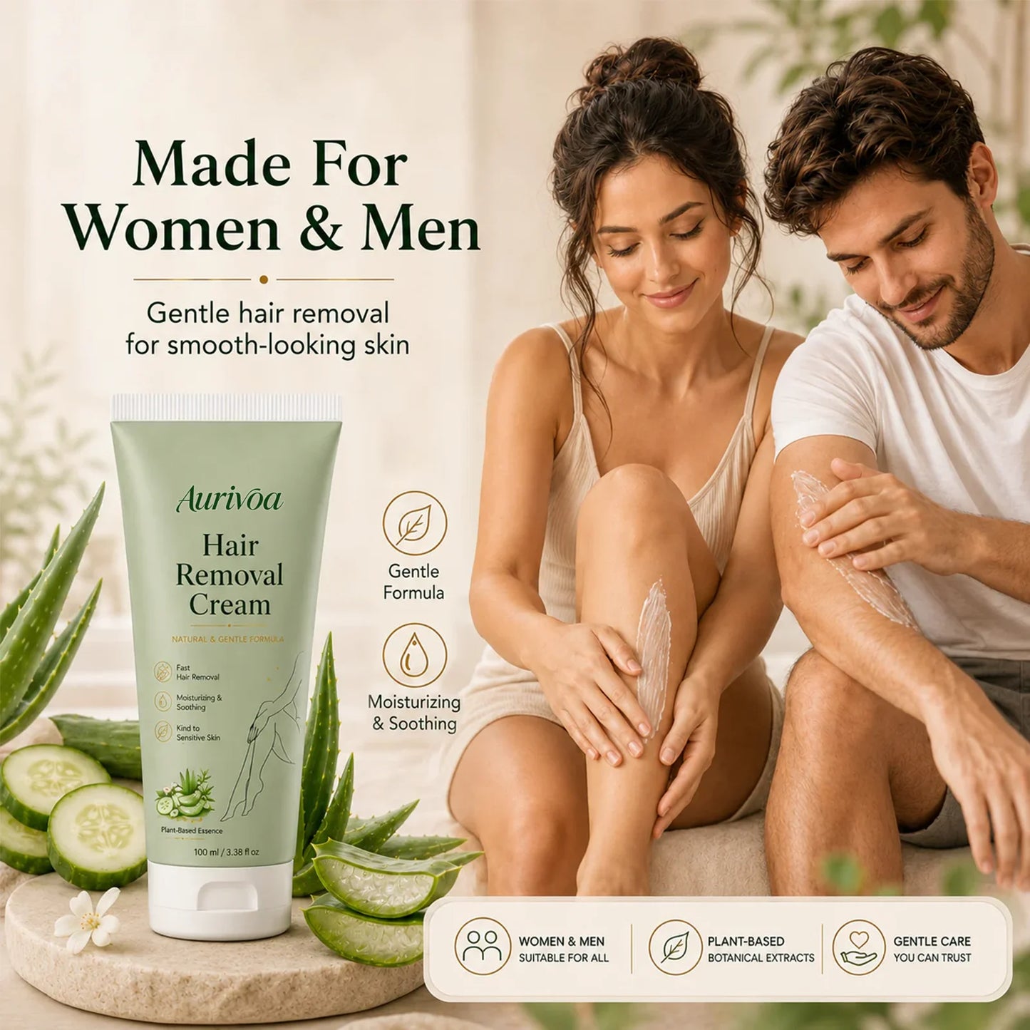 <strong>Aurivoa™ Natural Gentle Hair Removal Cream | For Women & Men, Sensitive Skin</strong>