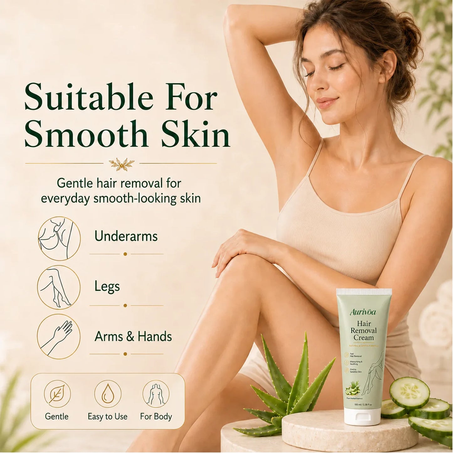 <strong>Aurivoa™ Natural Gentle Hair Removal Cream | For Women & Men, Sensitive Skin</strong>