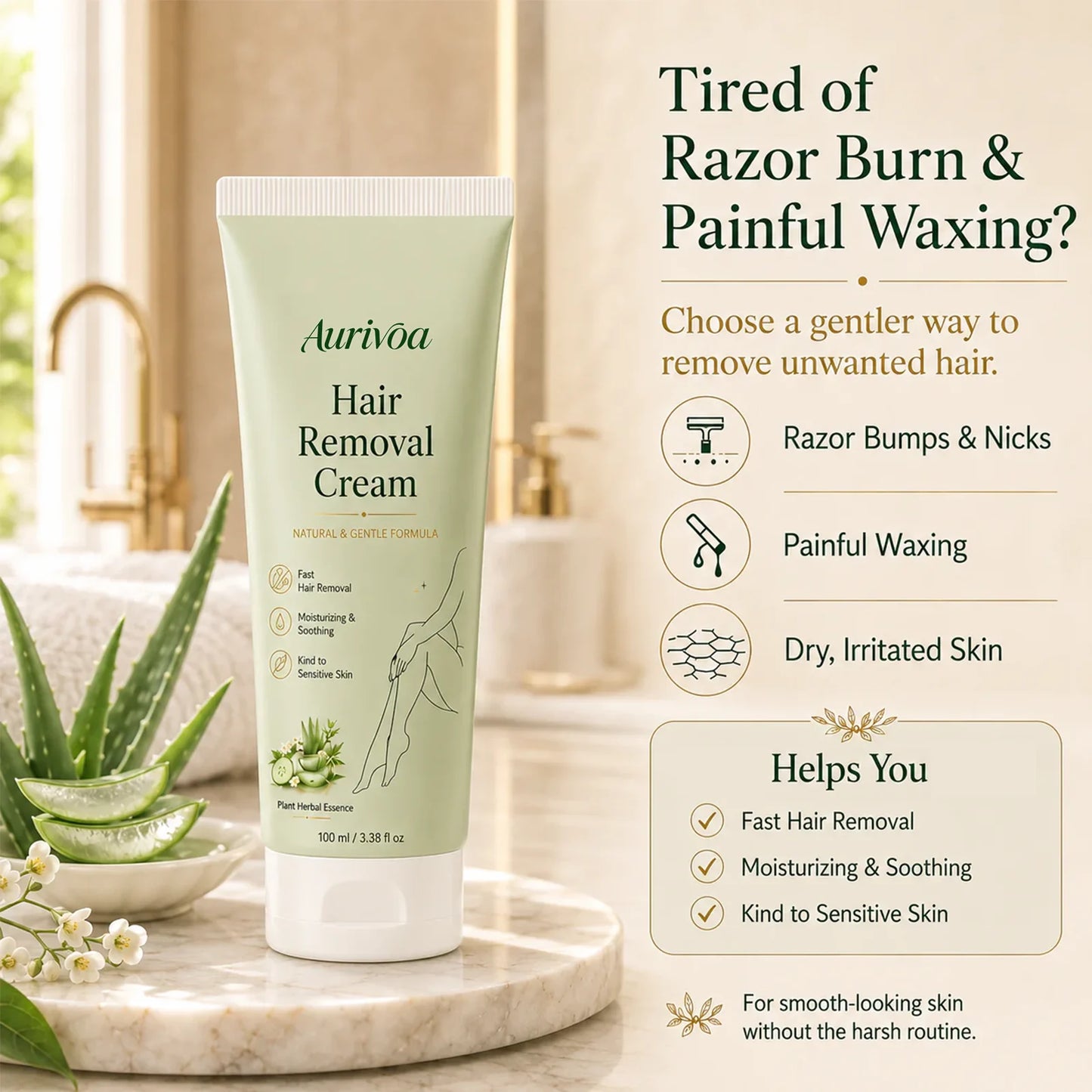 <strong>Aurivoa™ Natural Gentle Hair Removal Cream | For Women & Men, Sensitive Skin</strong>