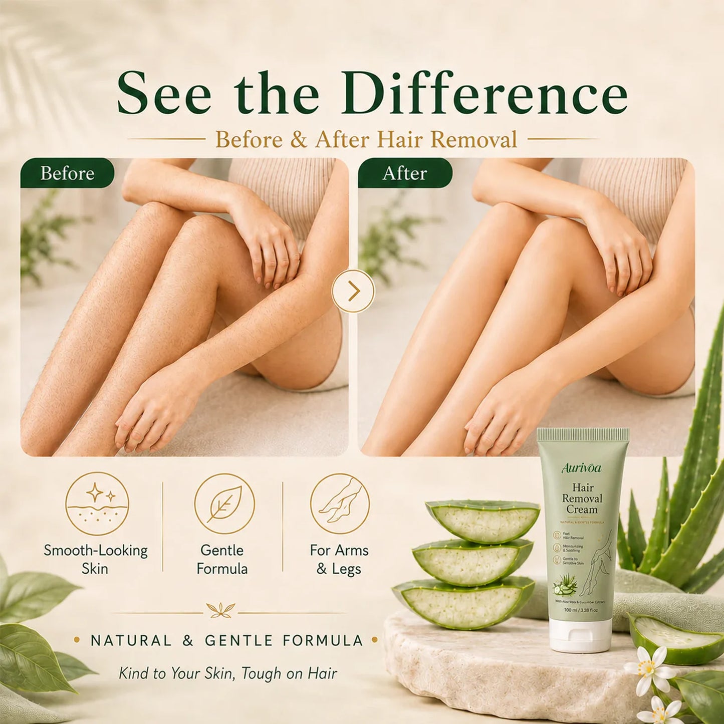 <strong>Aurivoa™ Natural Gentle Hair Removal Cream | For Women & Men, Sensitive Skin</strong>